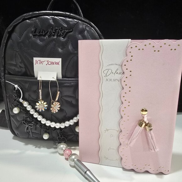 Betsey Johnson Bundle - Backpack, Earrings, Diary, Pen - Picture 1 of 3